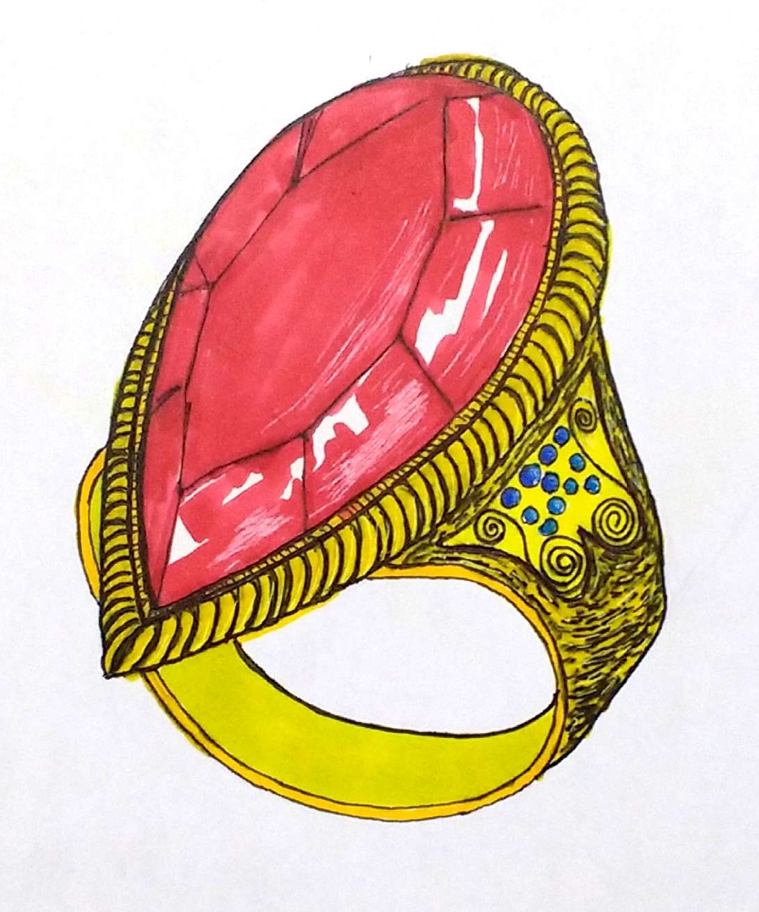 Jewellery design manual rendering ring bangle Necklace Earring gold