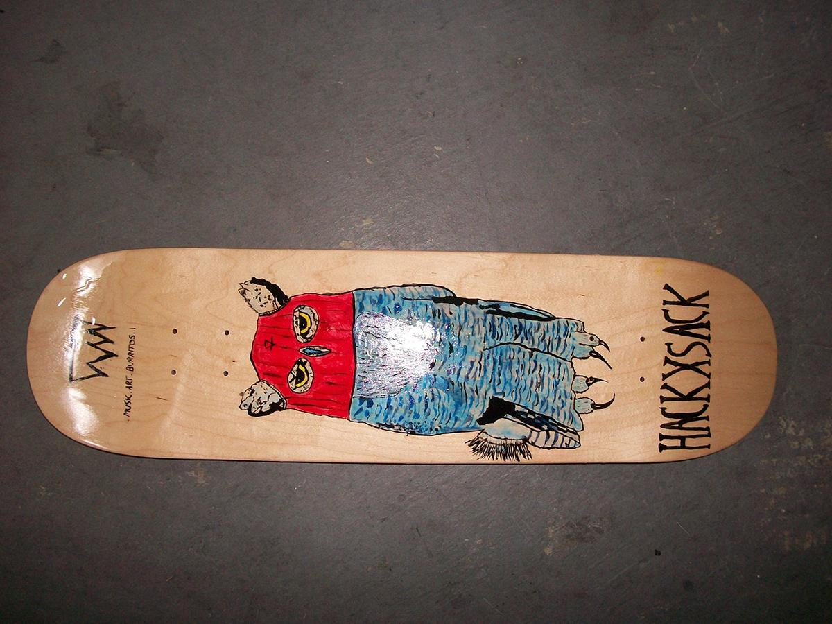 owl hackxsack art acrylic on wood skateboard art skate art
