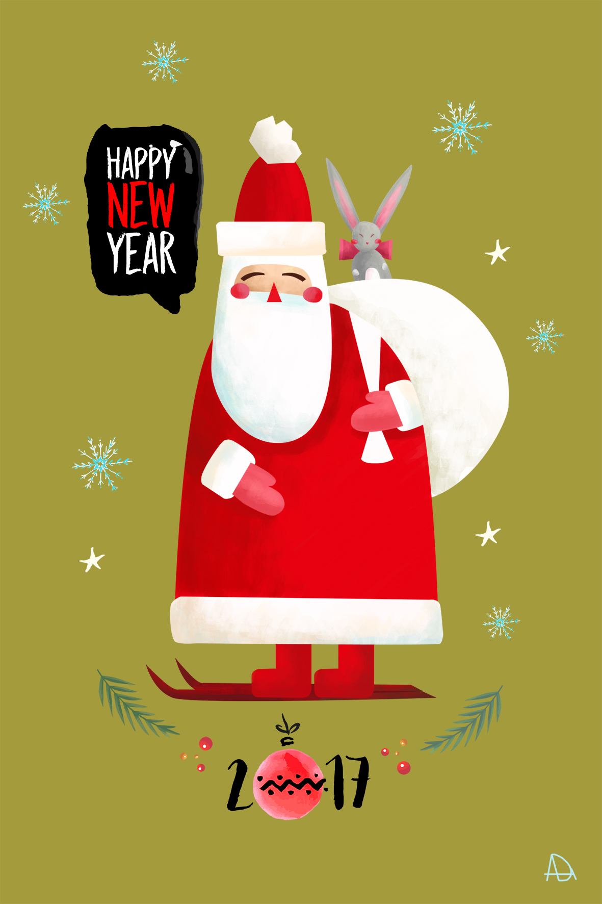 ILLUSTRATION  design new year Christmas graphics digital postcards stickers photoshop