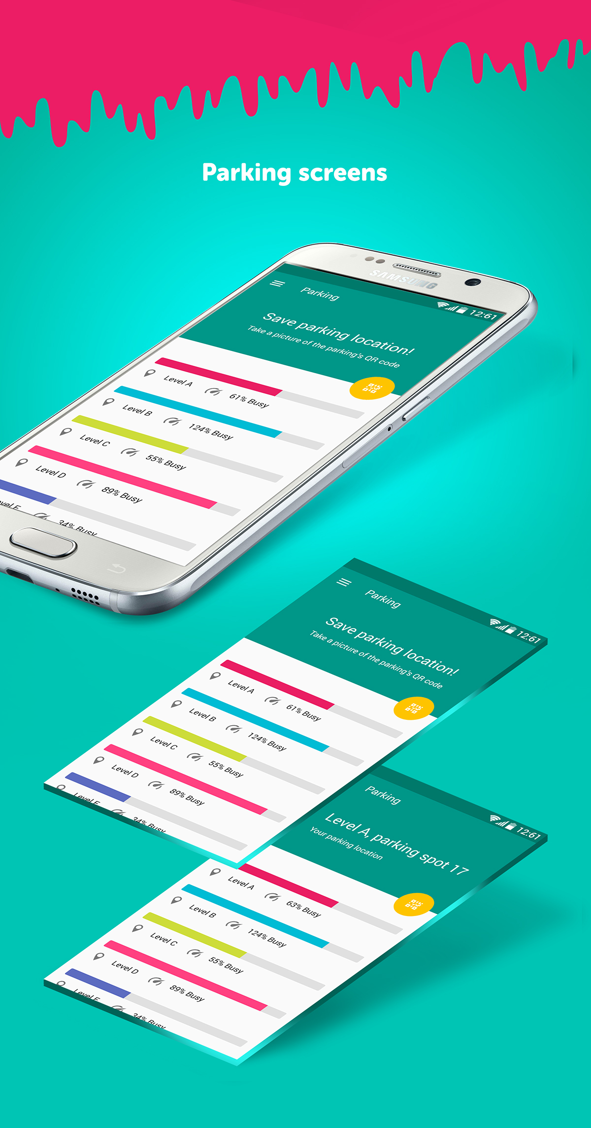 material design android UI ux app app design material apps colors Icon shopping center map taxi offers parking
