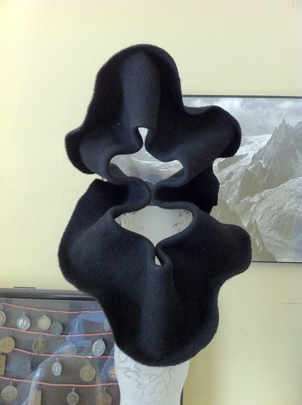 felt black millinery hat fabric fabric manipulation sculpture flower wave