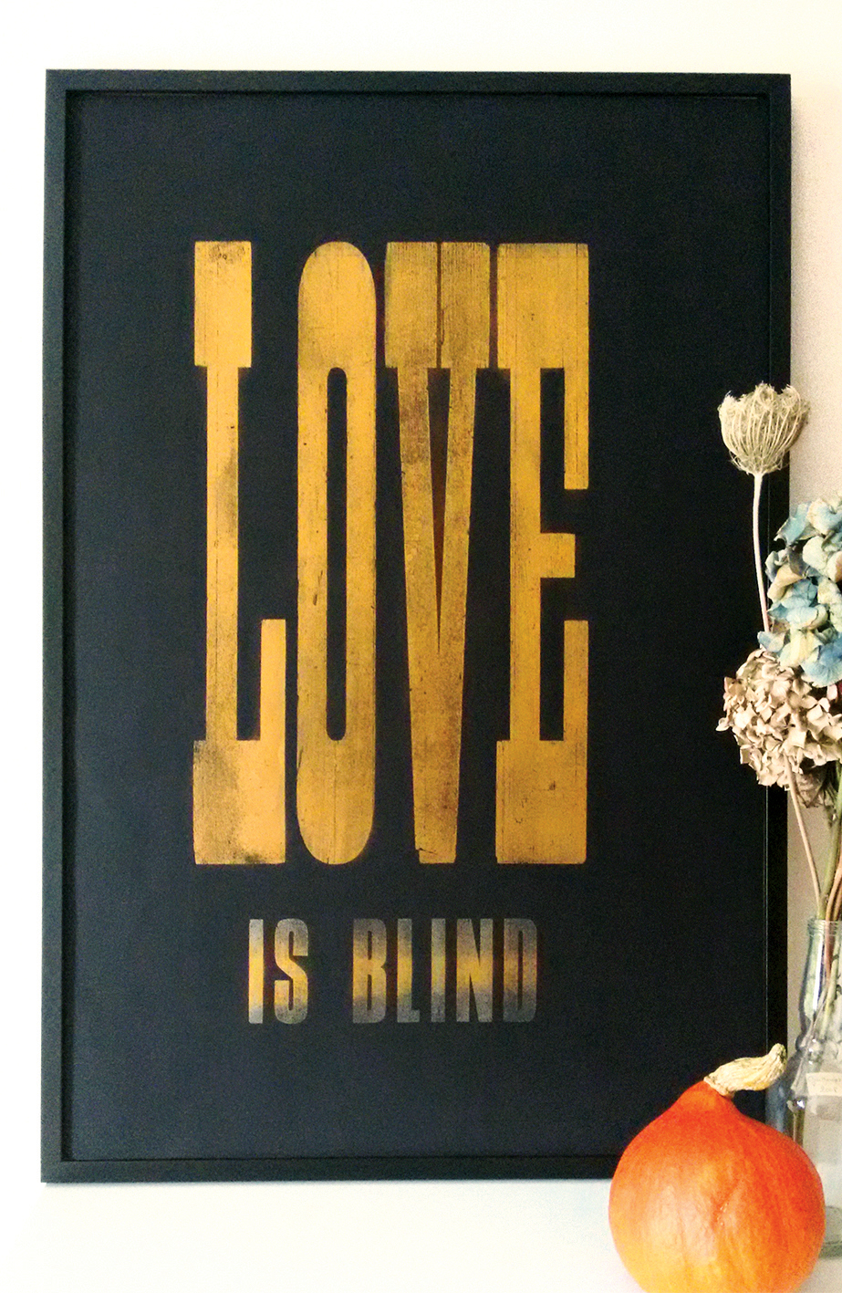 Love poster print letterpress gold black woodtype decoration home wall graphic design