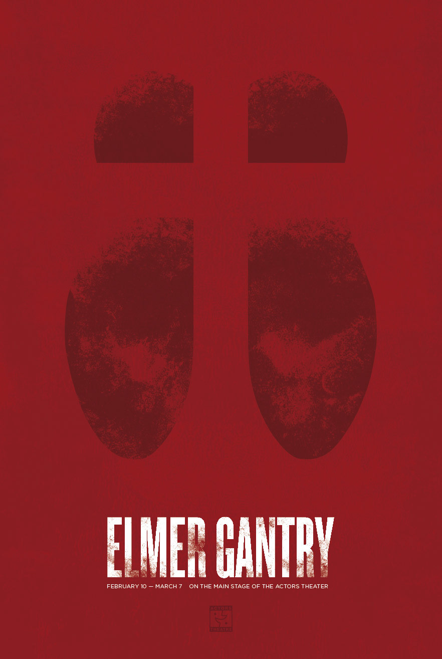 cross Elmer Gantry Sinclair Lewis theater  poster grunge red Maroon negative space shoes religion death
