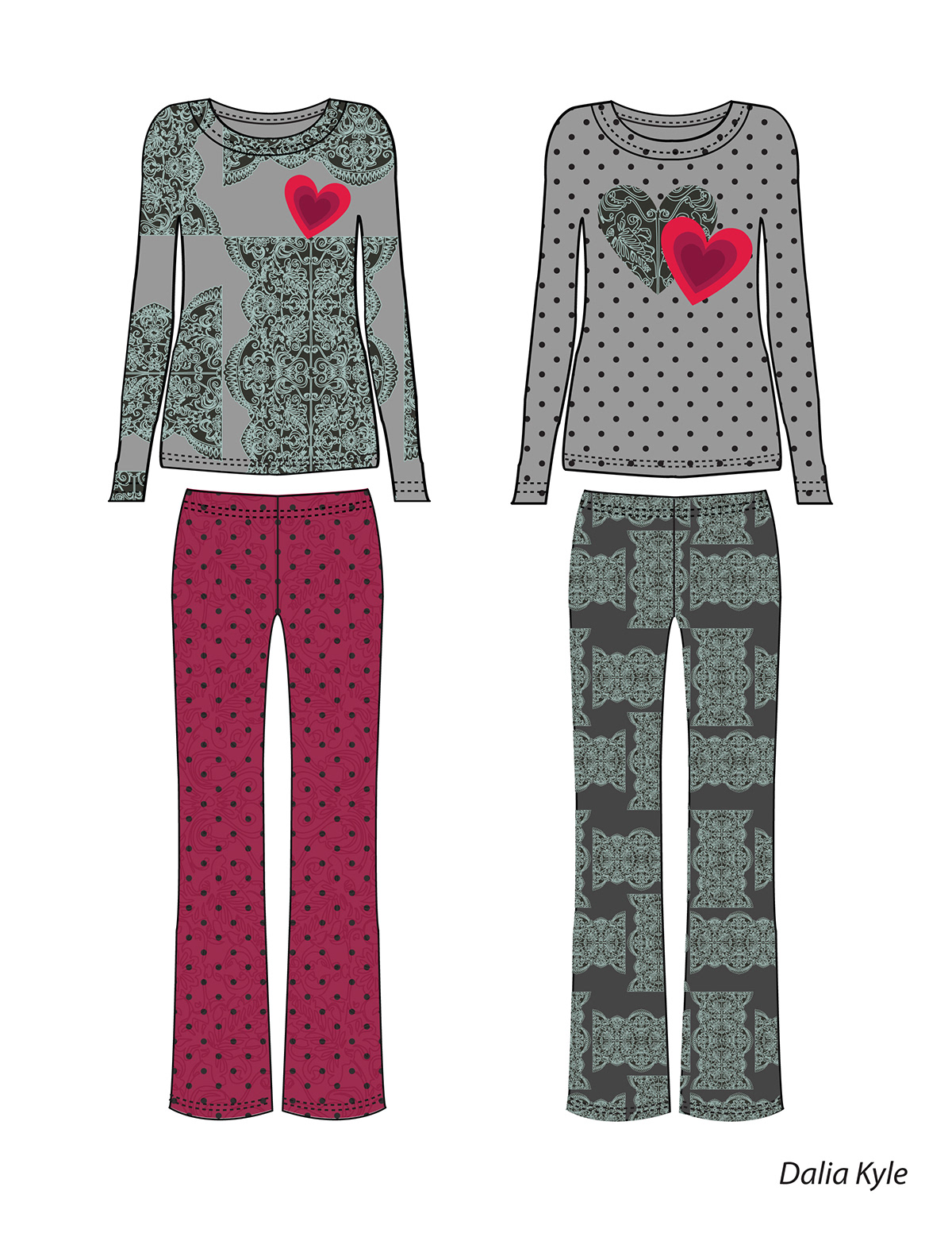technical flats pajamas fabric prints