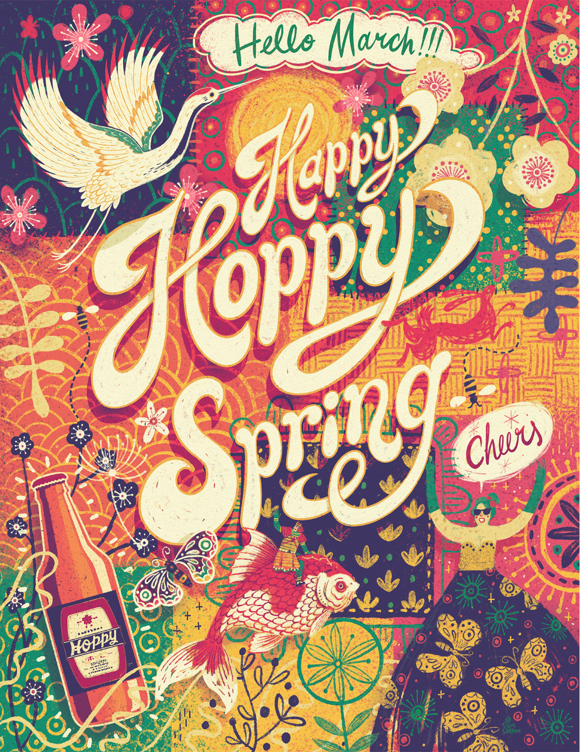 calendar carp Handlettering happy illustrated japanese poster spring stork