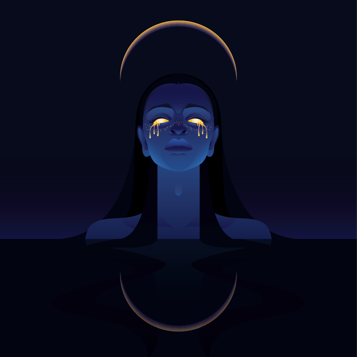 blue dark eclipse gold lighting mermaid mermay moon siren water