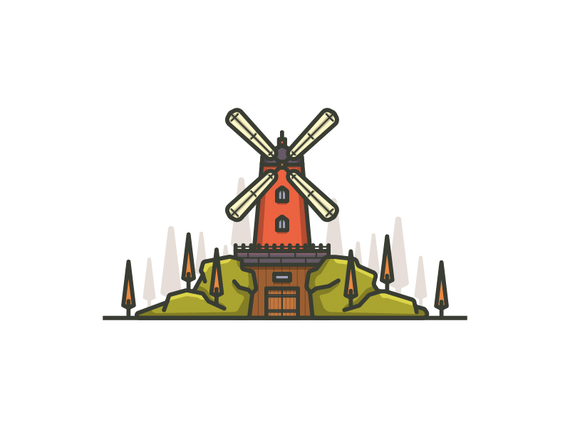 Icon architecture outline lineart line house building windmill hotel