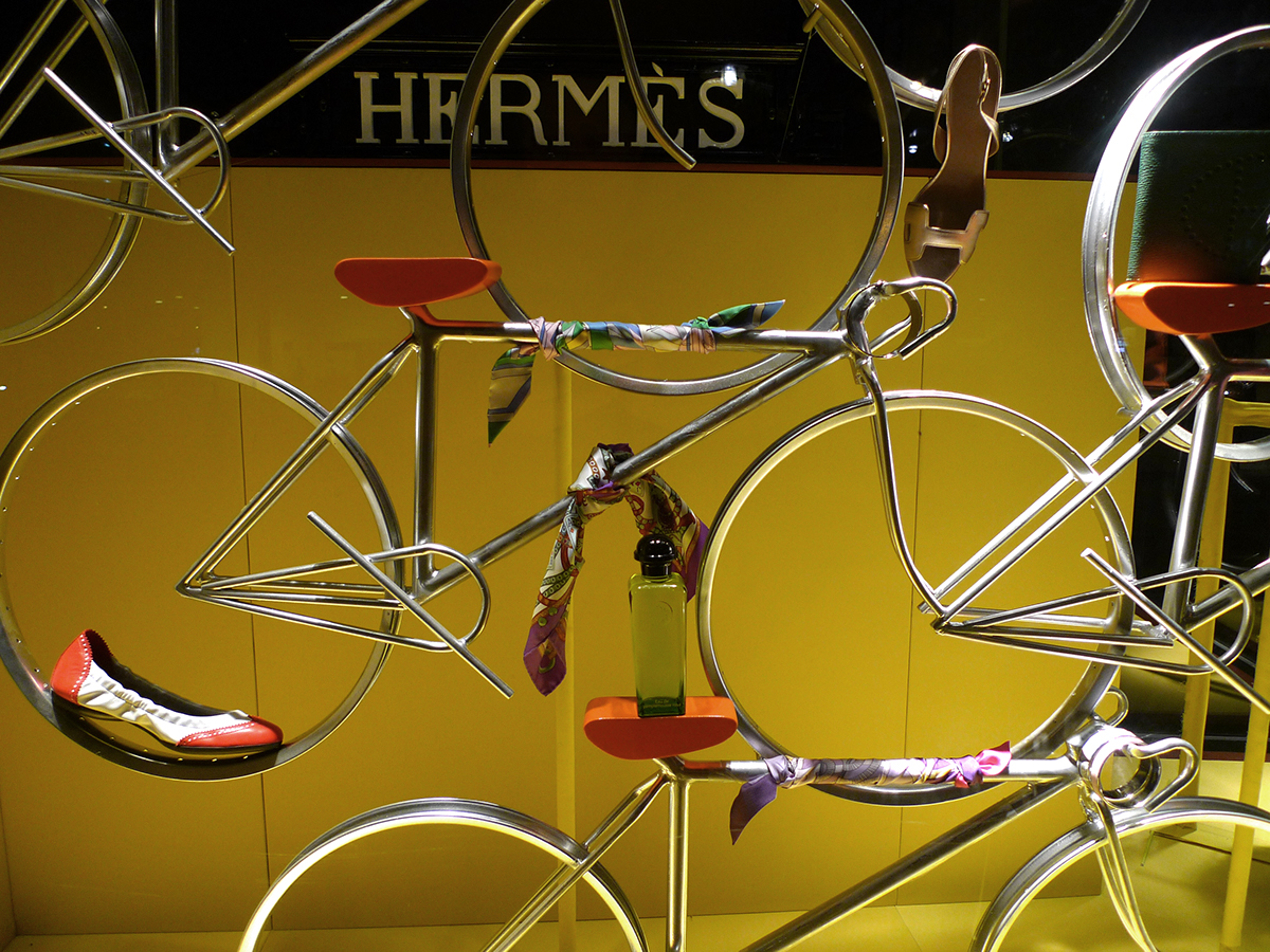 hermes Window Display Store Display sport Bike merchandising
