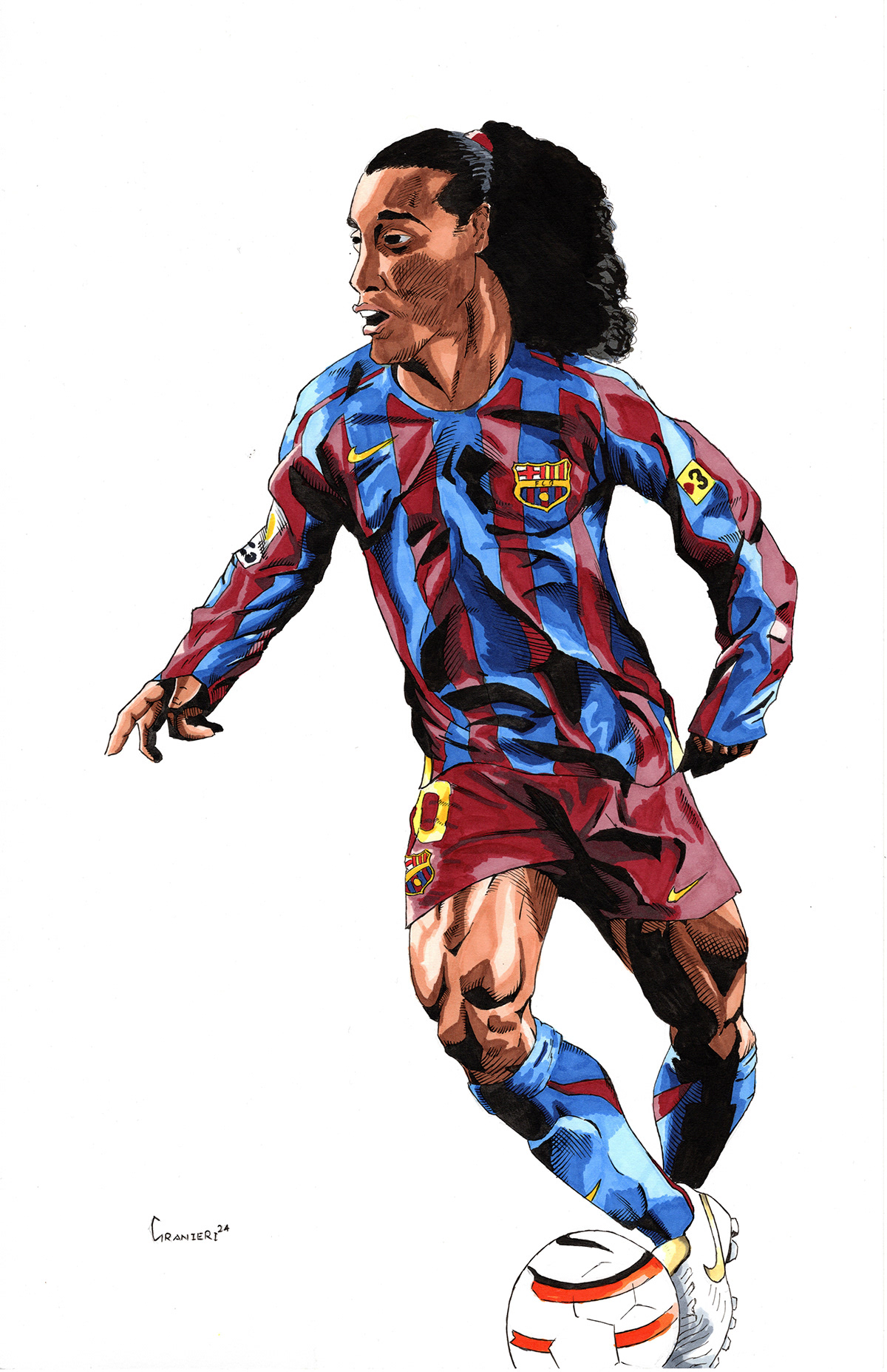 Drawing  comic art ronaldinho football soccer football design Copic poster print