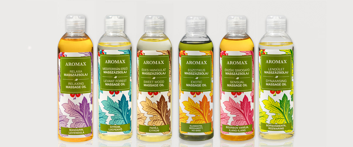 label design Aromax Ltd hungarian product Massage oil spa product