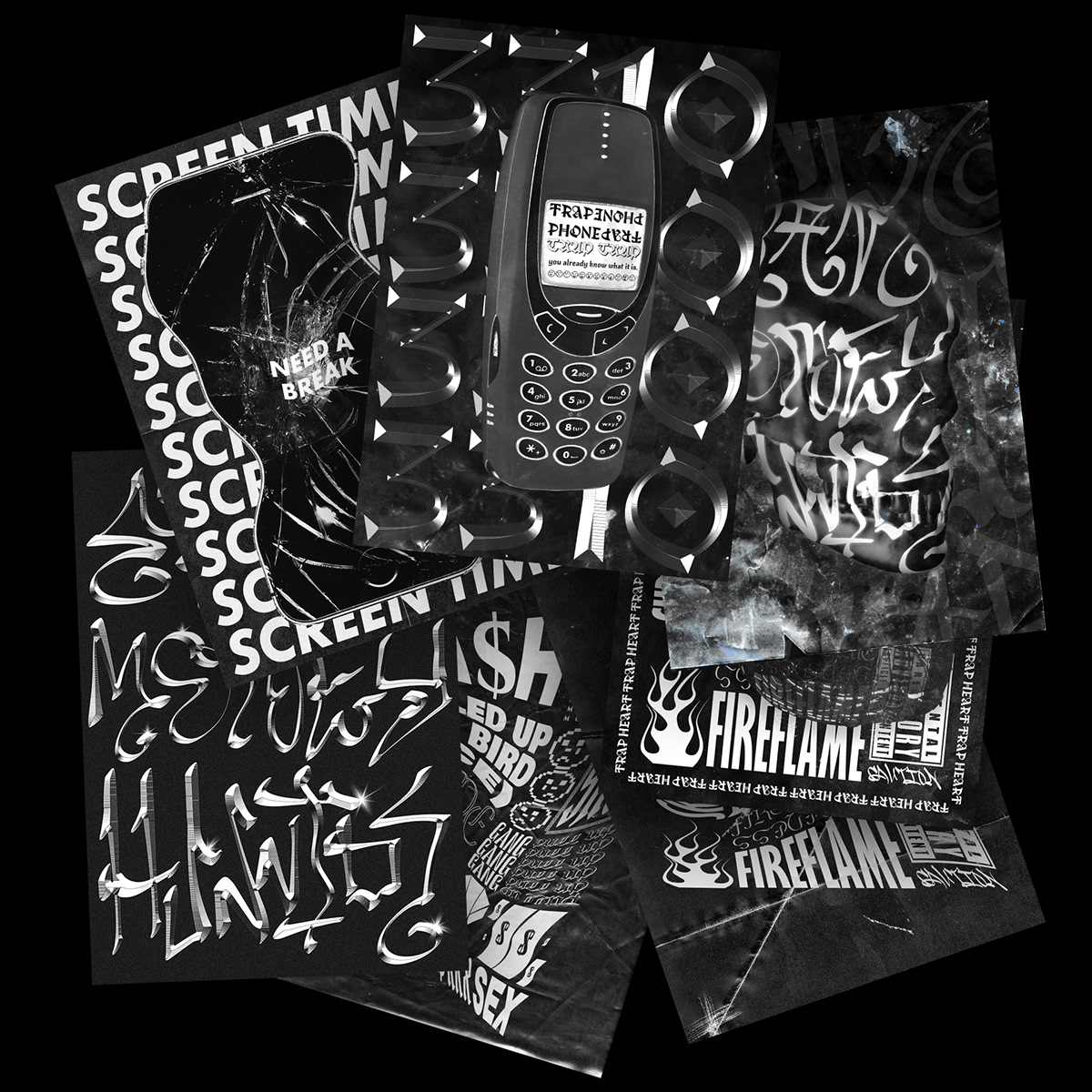 trap hip hop rap texture Custom trash grunge monochrome posters Collection.