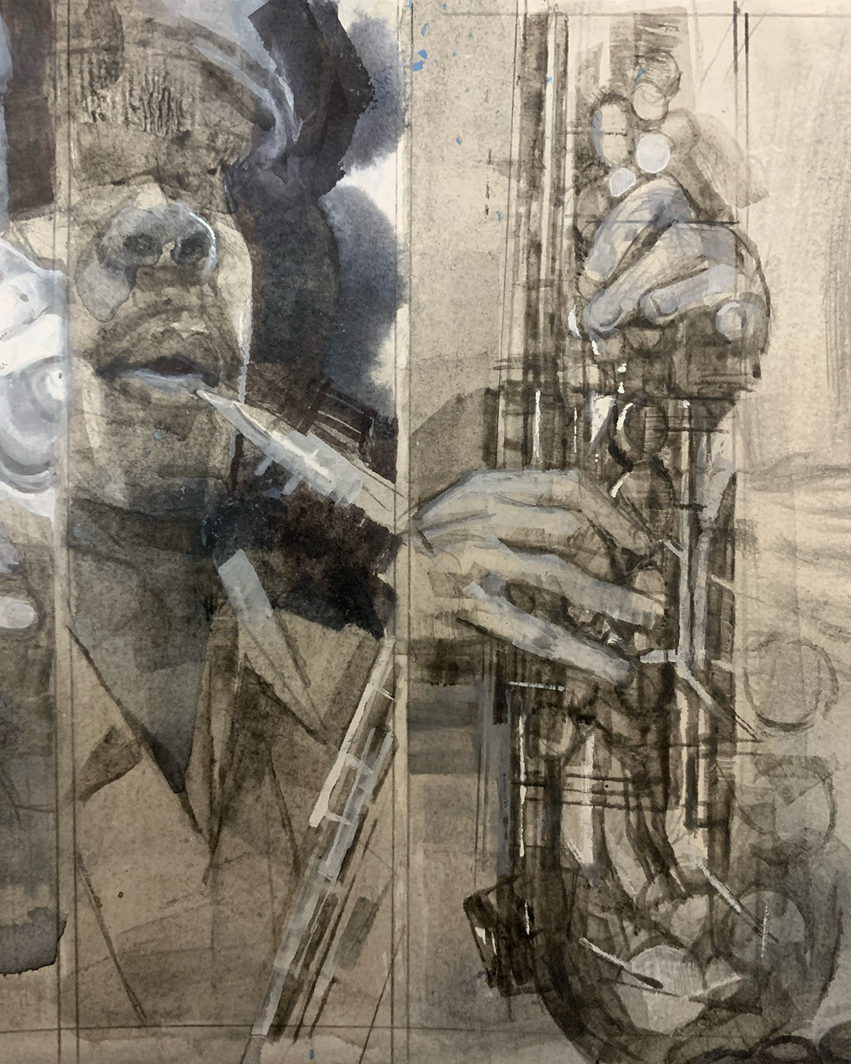 Drawing  graphicnovel horror ink jazz saxophone watercolour