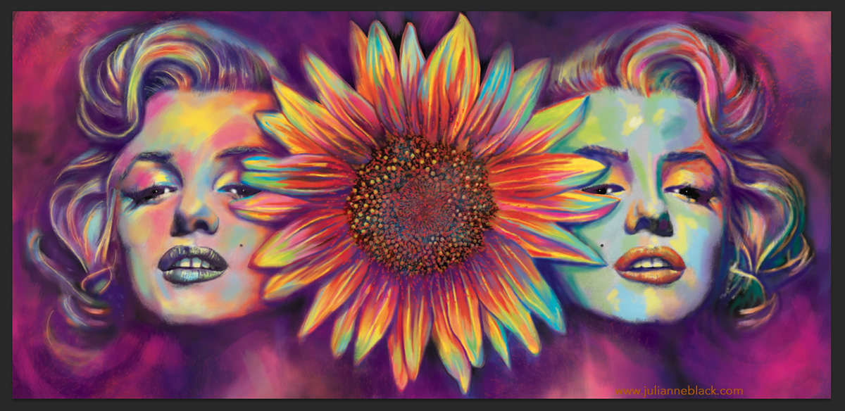 Marilyn Monroe julianne black sunflower digital painting