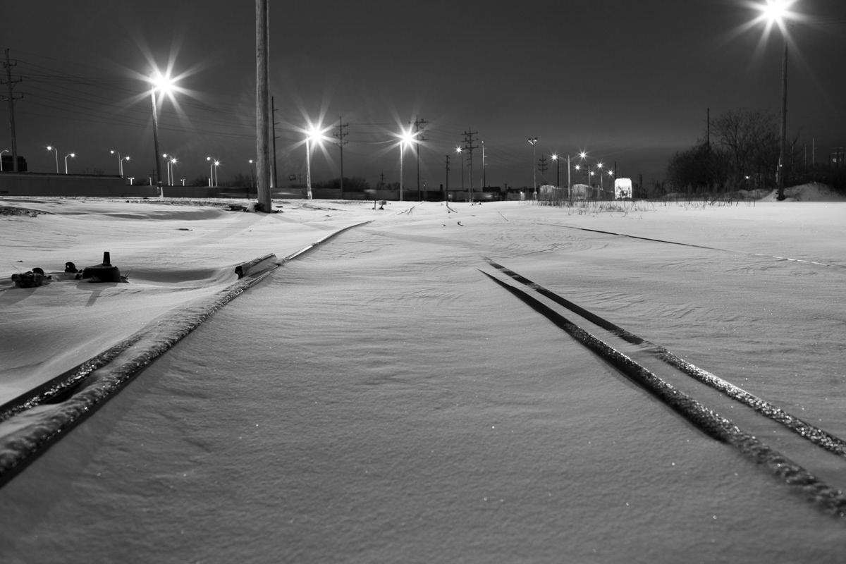 train Cleveland CSX digital Canon snow railyard winter night