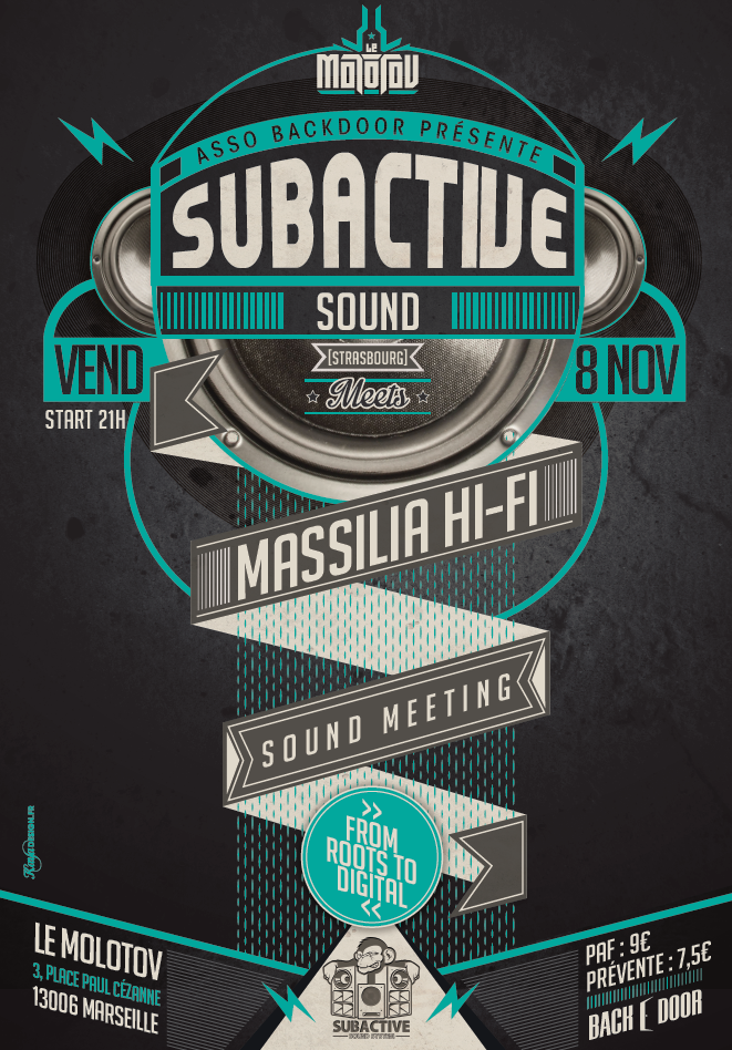 music poster subactive roots dub sound system reggae music design roots music concert massilia hi-fi marseille Flash scoot