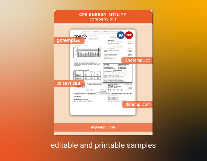 cps energy Utility Bill bill template example sample samples edit editable