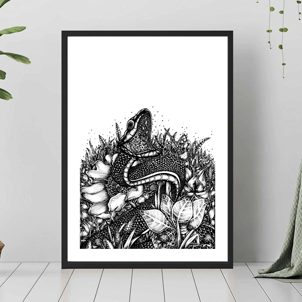 ink poster plakat black and white black work hand drawing painting   snake animal meadow