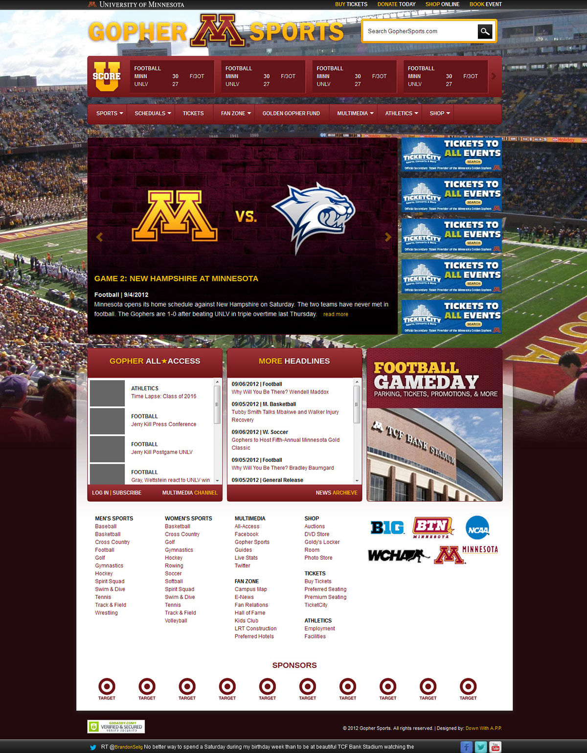 university of minnesota University minnesota u of m UofM Web Website website redesign redsign gopher  gopher sports gophers