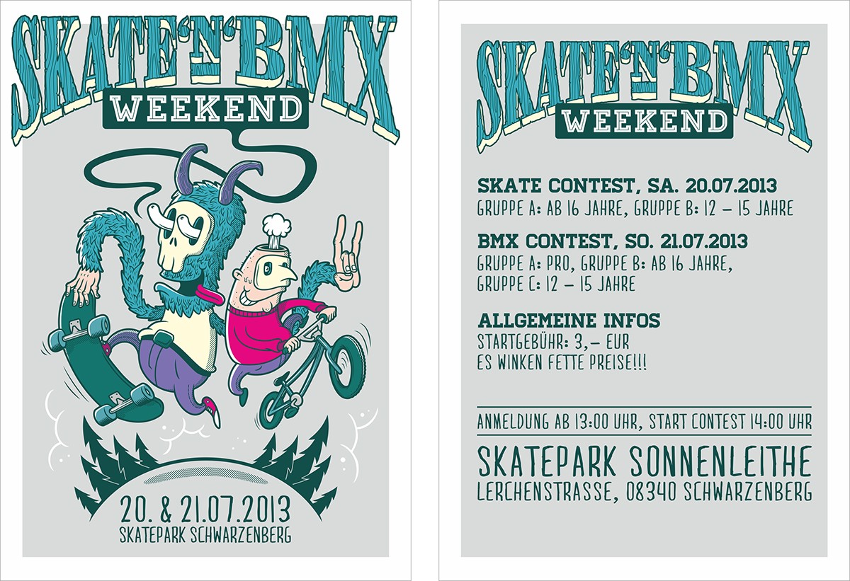 vector skate bmx contest flyer poster skateboard Bike skull horns wood draw