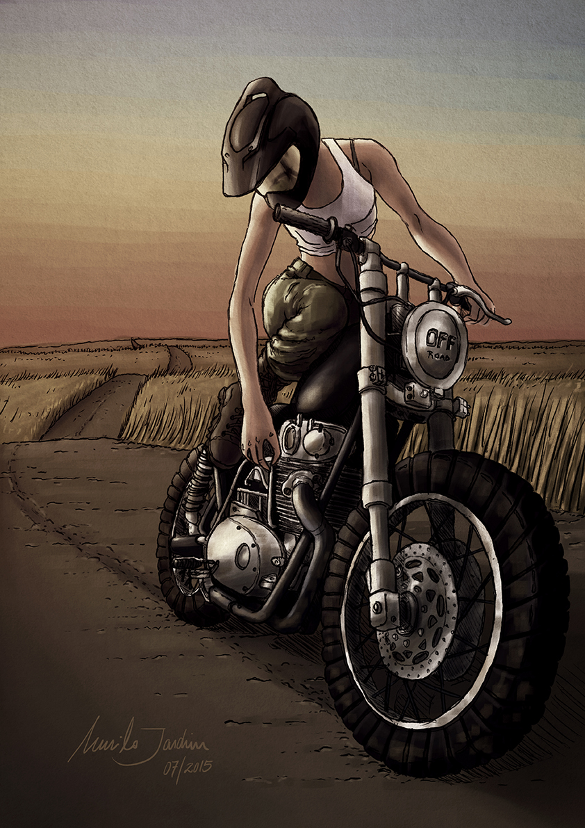 Offroad motorcycle BikerGirl biker sunset Character design  Digital Art  Drawing  ILLUSTRATION 