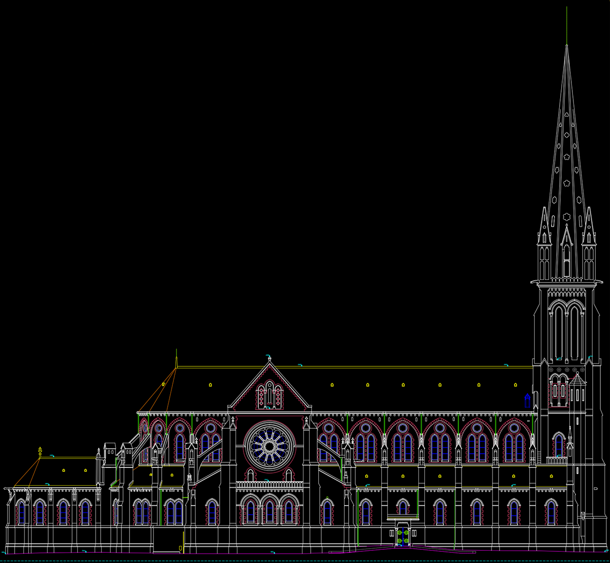 cad church Elevation Plan laser scanner laser survey  architectual drawing