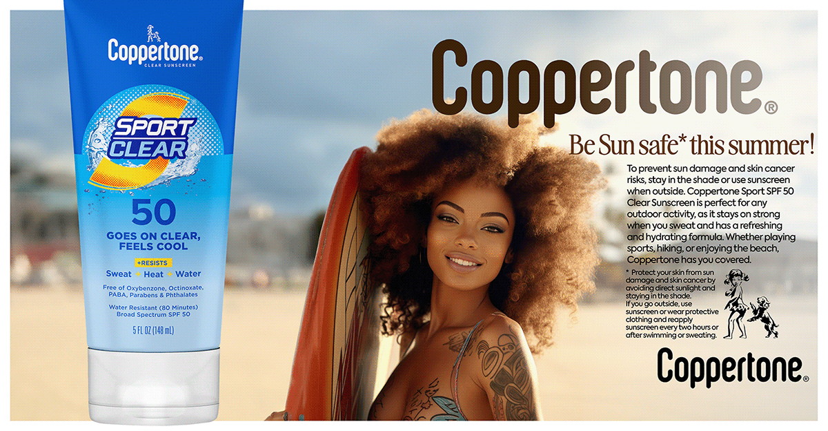text Coppertone sunscreen skincare summer design Social media post Graphic Designer visual identity copper toned