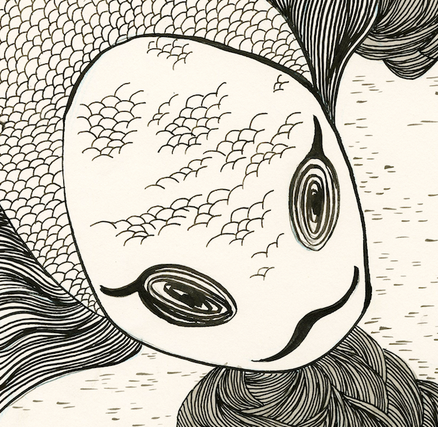 fish Fly girl boy ink White and Black homework final line linedrawing