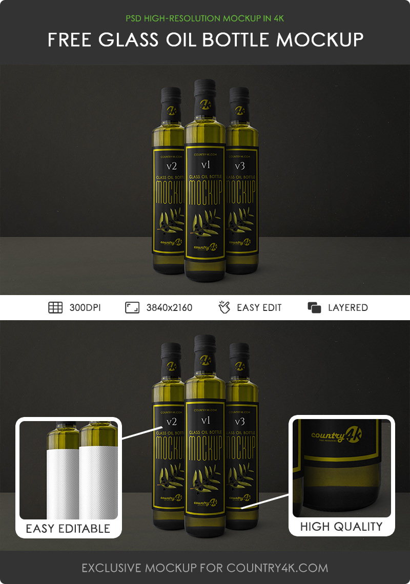 free Mockup product psd 4K bottle oil olive glass Food 