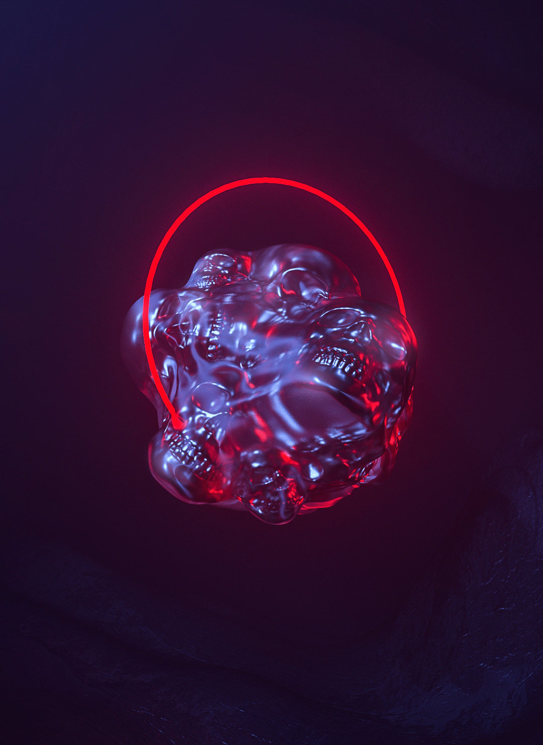 blue cinema4d depression Digital Art  mountain neon plastic red ring skull