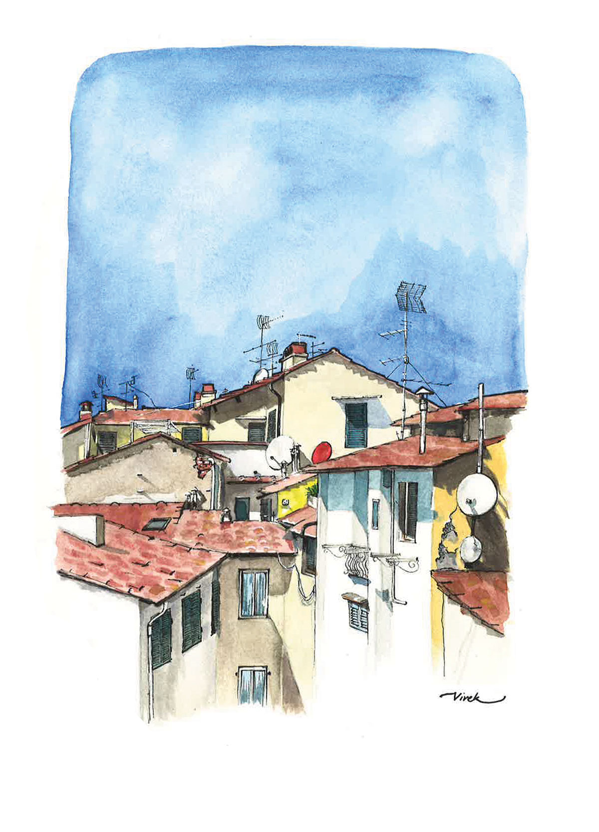 watercolour art Travel traveljournal sketchbook journal germany Italy rooftops pen ink exchange semester abroad postcards