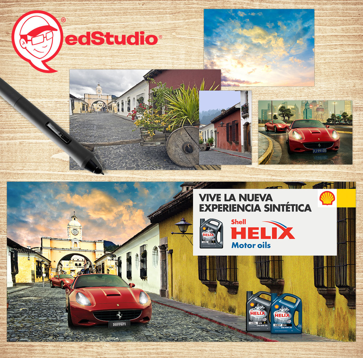 campaña publicitaria lubricantes Guatemala Shell Helix diseño gráfico Fotomontaje