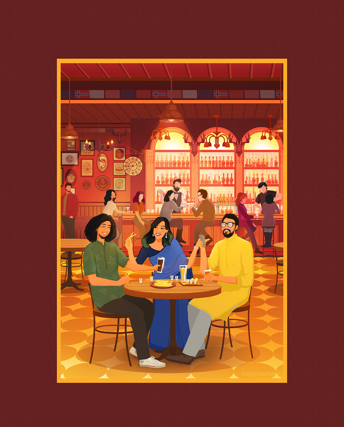 alice and the drunkard Bangladeshi Digital Art  european pub friendship ILLUSTRATION  portrait illustration