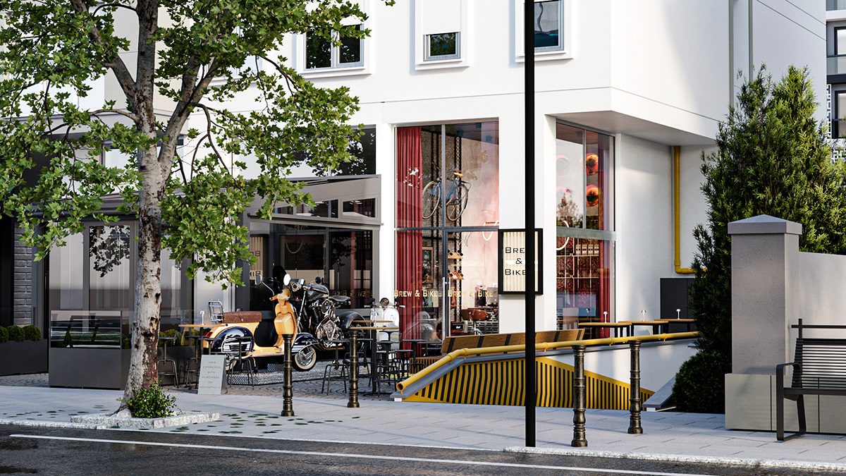 Coffee coffeeshop cafe restaurant design interior design  modern visualization red architecture
