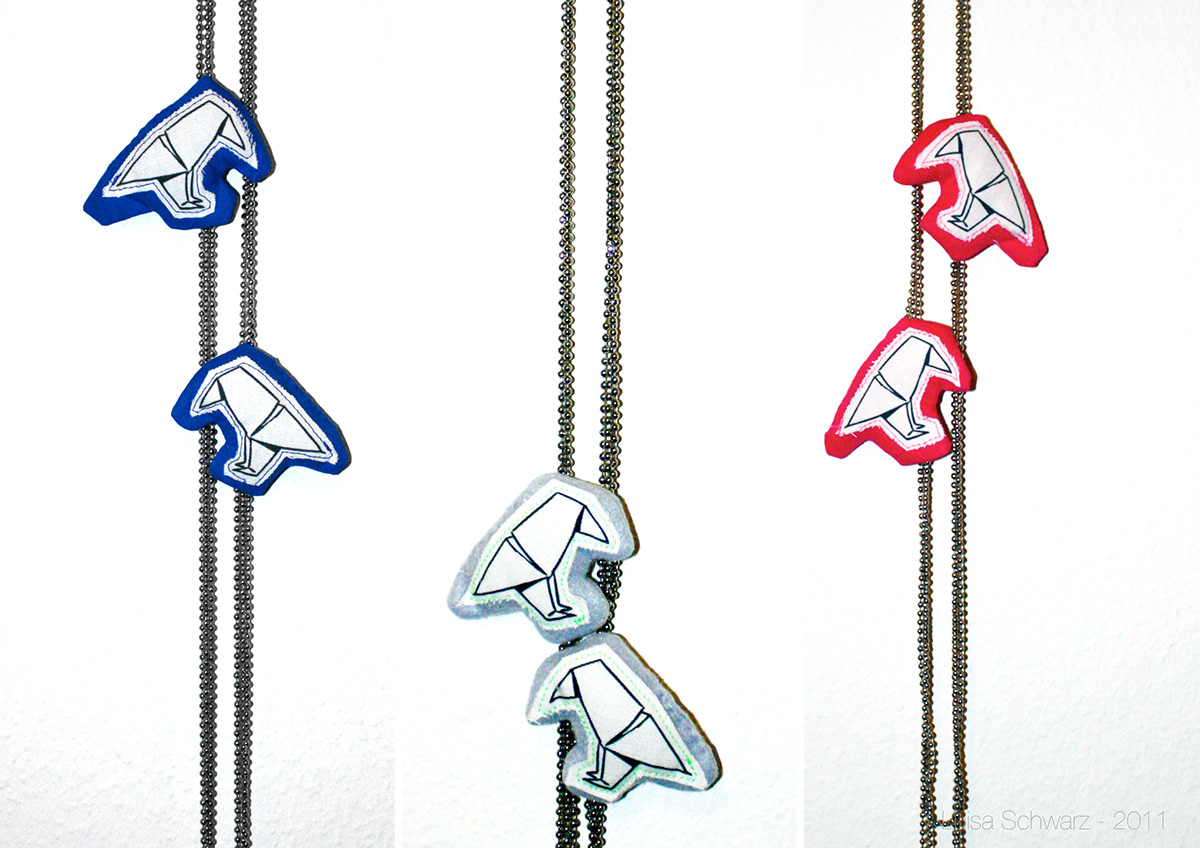 animal Necklace fabric jewelry earrings PLEXIGLAS silver origami 