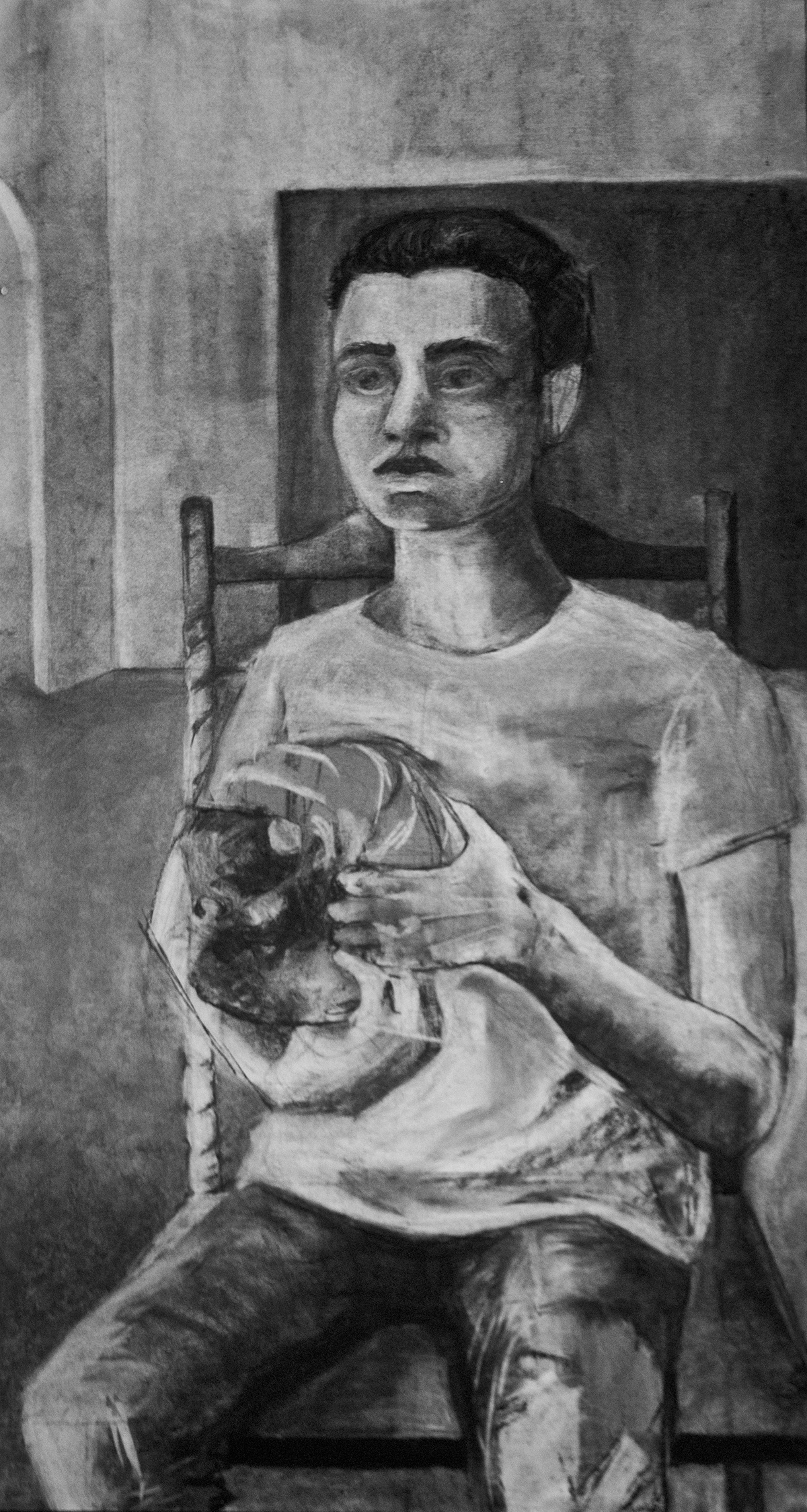 charcoal mixed media black and white Interior portraits