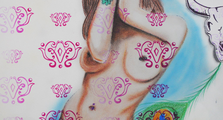 print silkscreen serigrafia aerografia Airbrushing woman mujer paper prismacolor art chalk Gis Pastel
