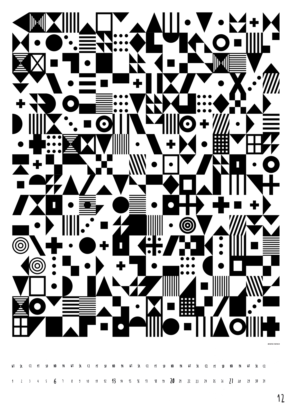 wall calendar Collaboration abstract pattern b&w all year round Fun new year