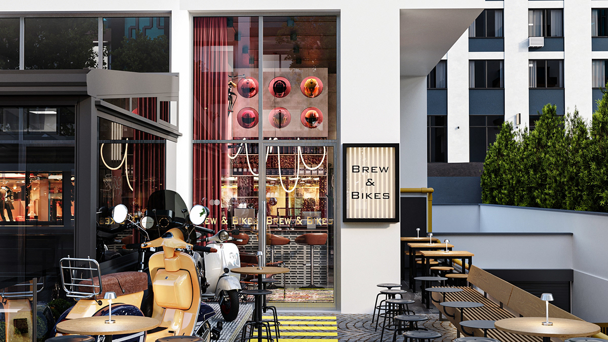 Coffee coffeeshop cafe restaurant design interior design  modern visualization red architecture