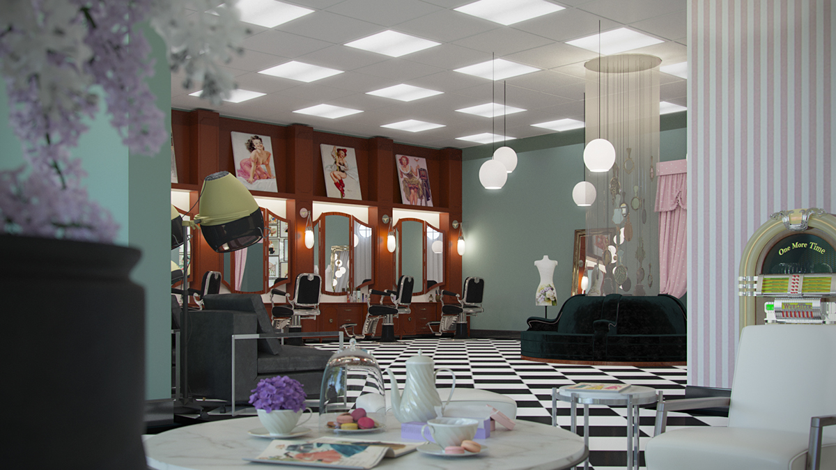 Interior design beautyshop vintage Retro