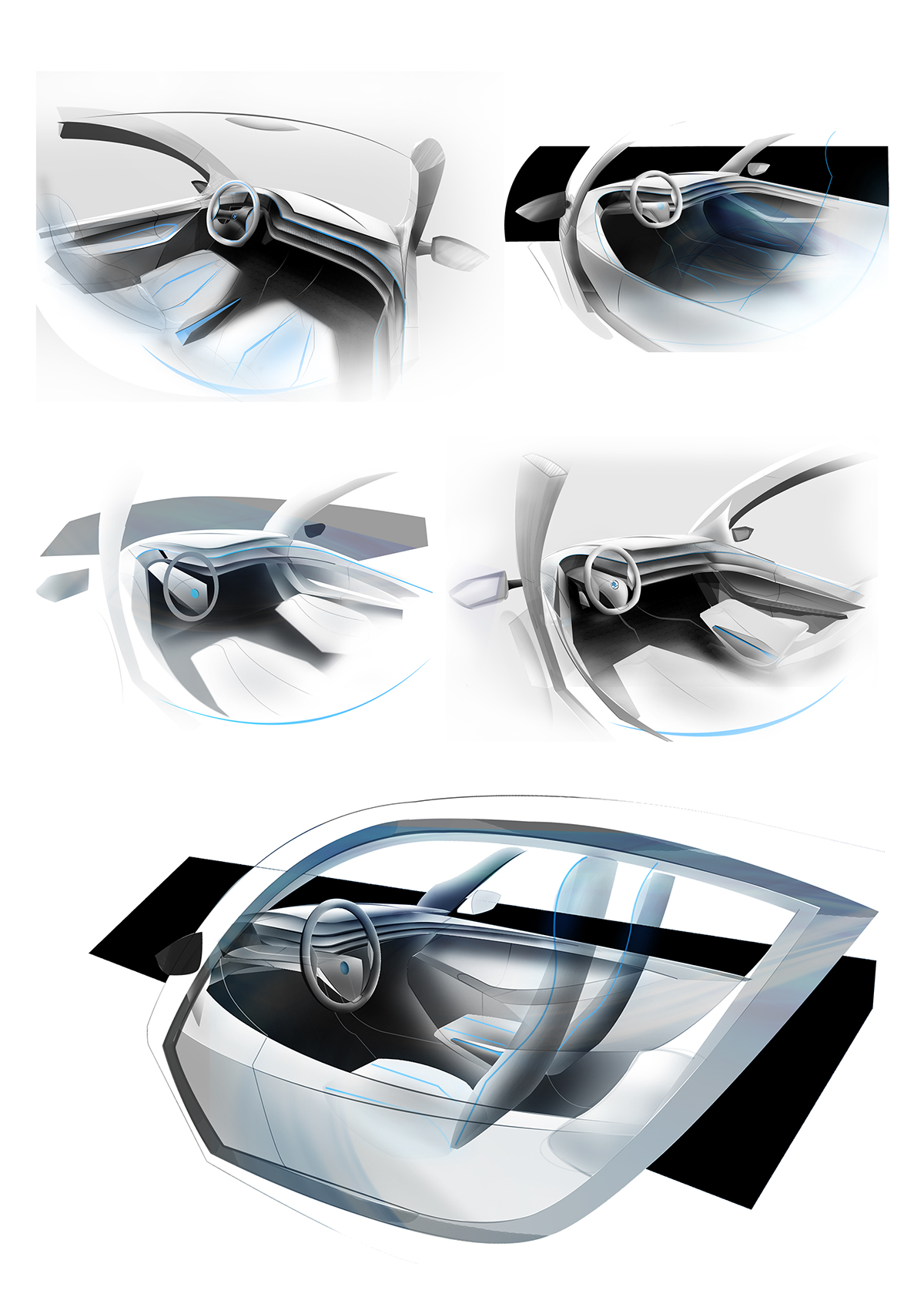 Škoda KITE  Automotive design  Sketching  interior design  kite 3D Style future automotive design steering wheel sketching  automotive interior design stanislav sabo 