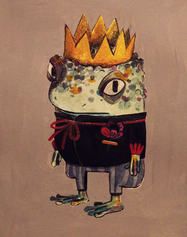frog prince frog fairytale animal toad Watercolours printmaking print dry point zinc etching prince boy green flower