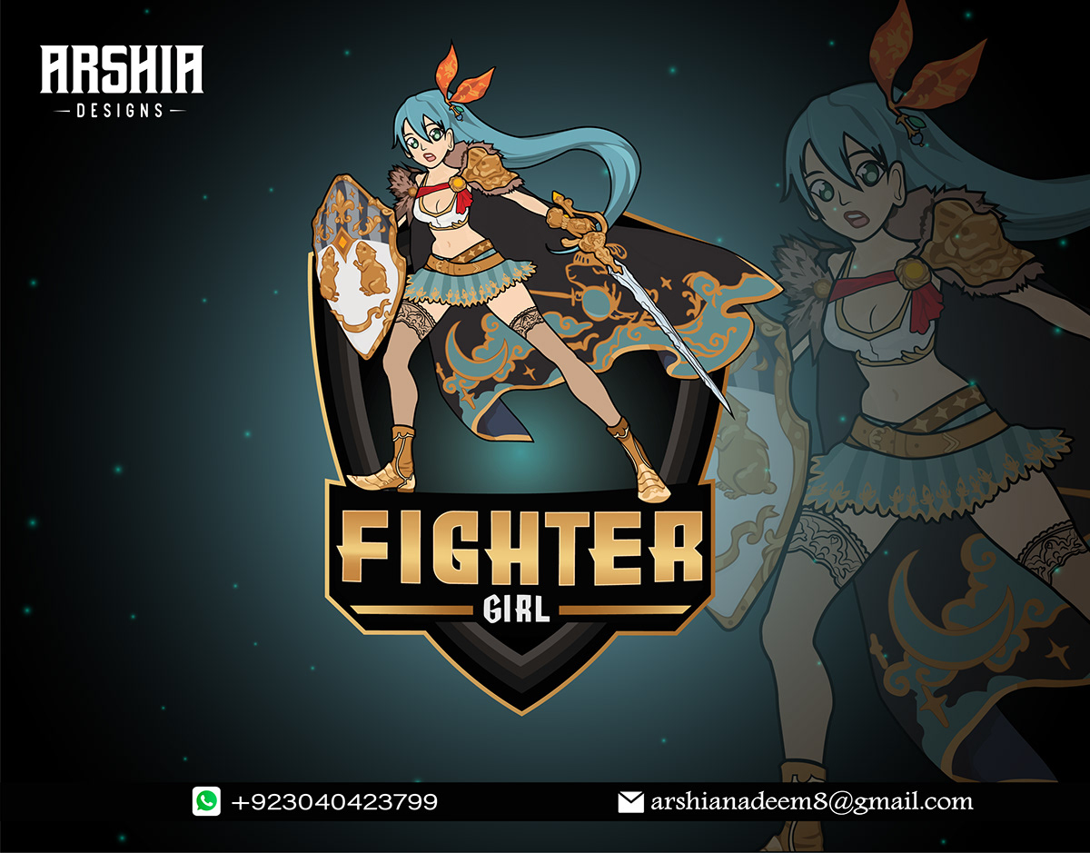 Fighter Girl Mascot Vector Design