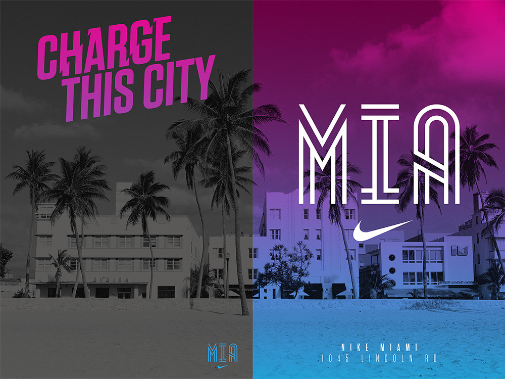 Nike logo miami t-shirt branding  graphic design  slang inc Retail environmental