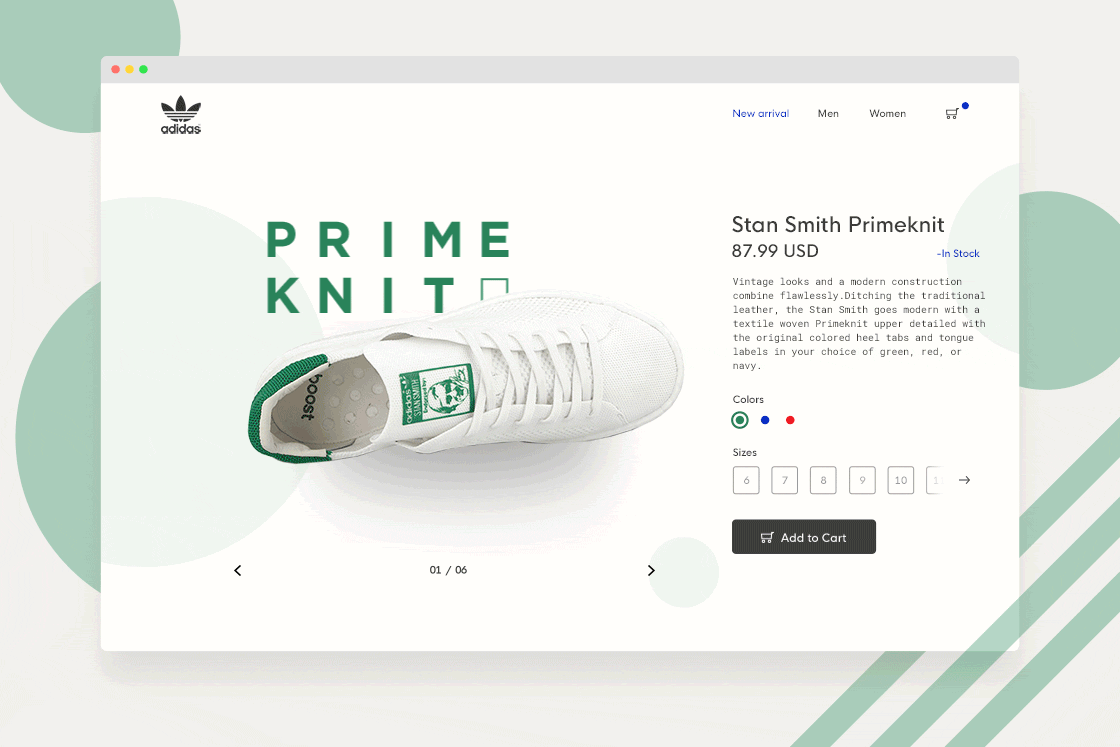 UI Web Design  concept select shoes adidas motion ui design product card UI CARD