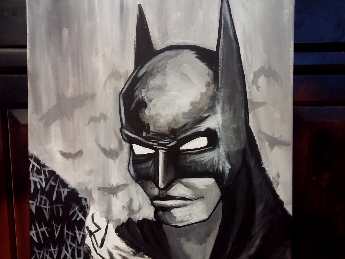 batman joker DC comic comics john doe Bruce Wayne bat acrilyc canvas black white