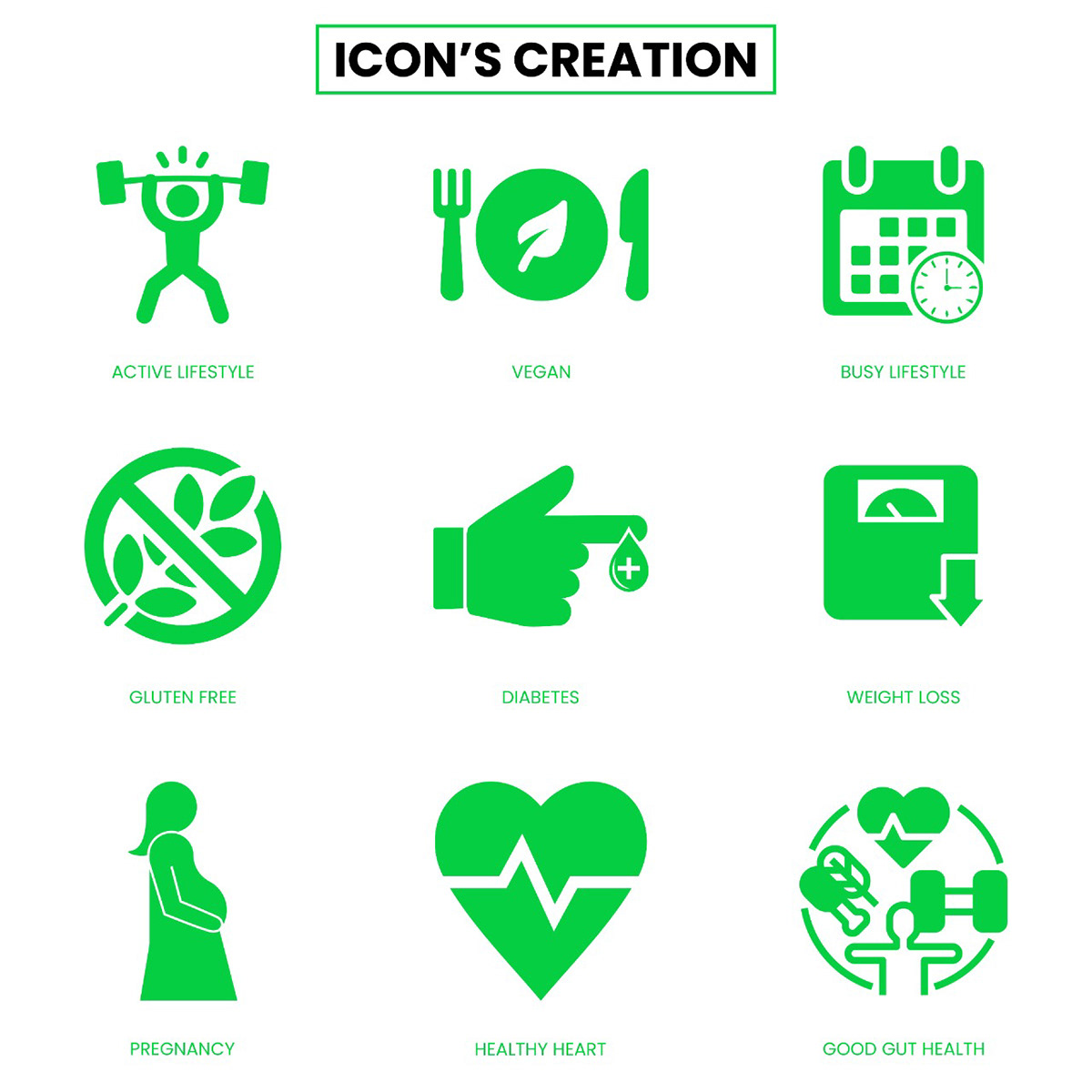 Active creation date green healthy heart Icon's