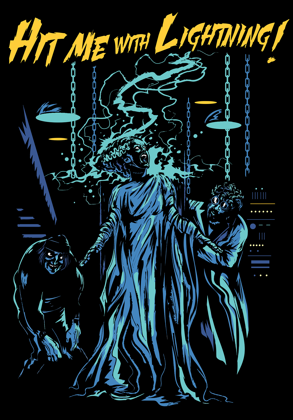 blacklight art bride of frankenstein cartoon comic art fantasy frankenstein Halloween horror screenprint Tshirt Design
