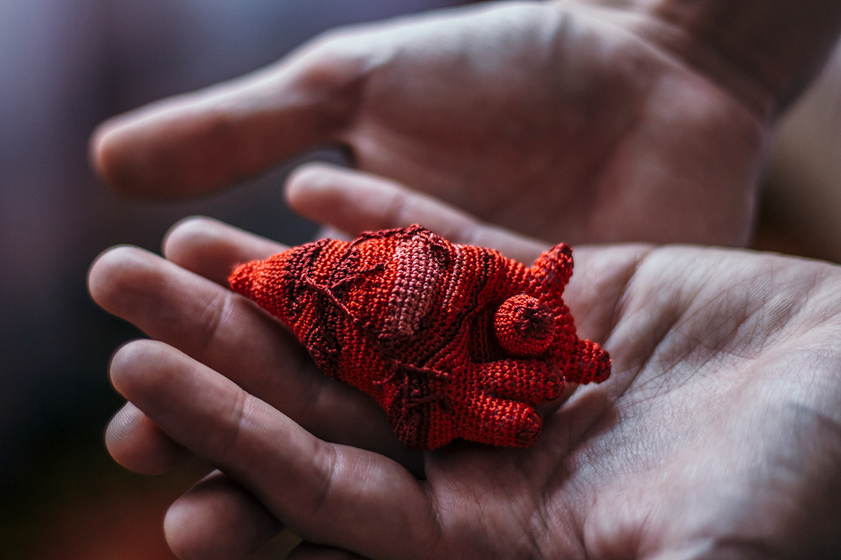 craft crochet crochet heart heart human heart red sculptural textile art textile design  Textile objects