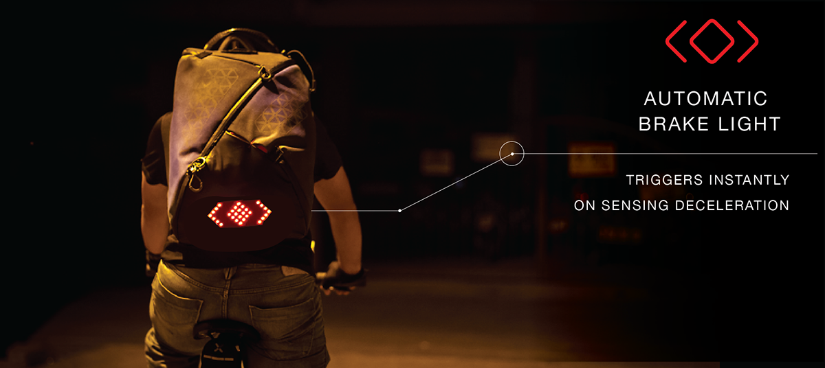 Aster - World's safest cycling backpack indicators brakelights wearable tech internet of things