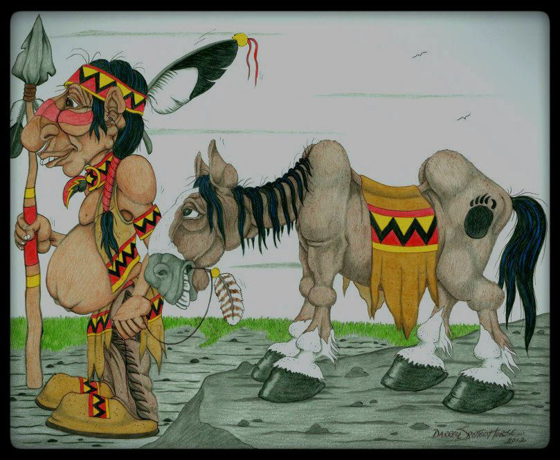 Lakota Art Native humor American Indian art animal drawings pen and ink  wood burning
